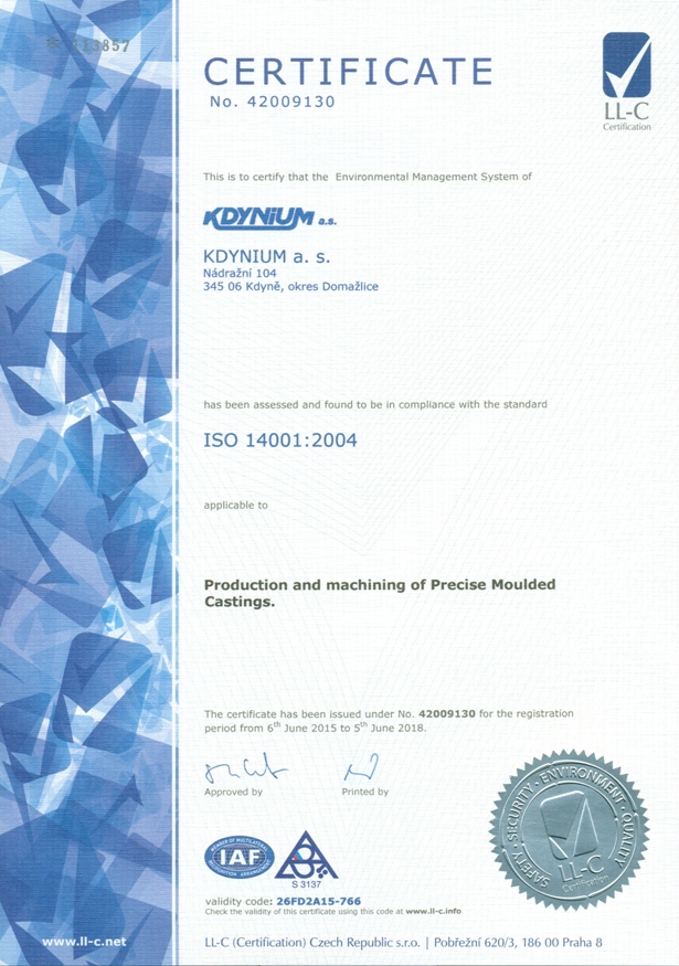 The environment certificate ISO_14001:2005