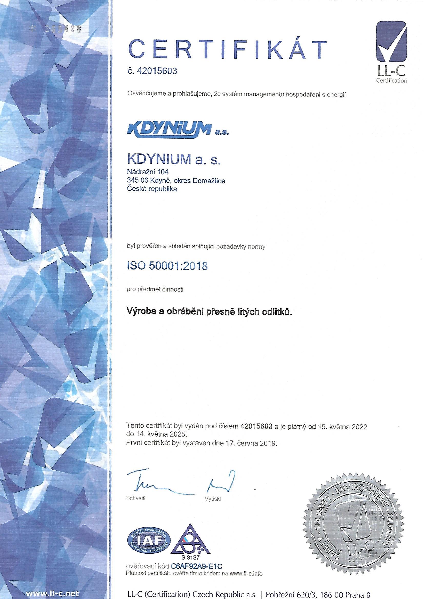 Certifikát ISO_50001:2018